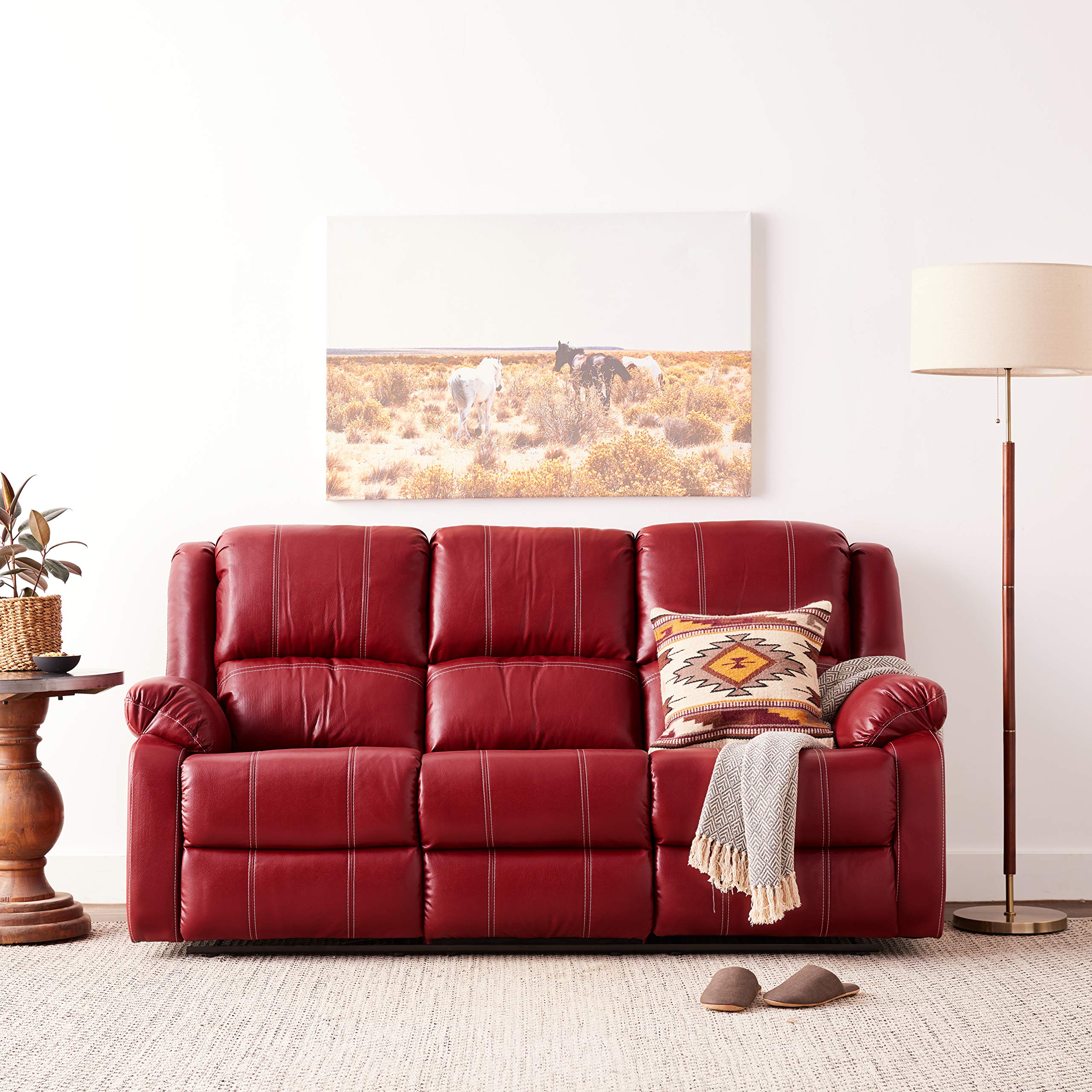 Acme Zuriel Faux Leather Motion Reclining Sofa In Red